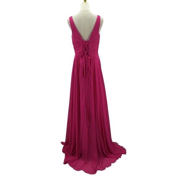 FORMAL PARTY SZ 10 L Pink V-Neck Pleated Maxi Bridesmaid Gown Dress NEW 0B13 - Picture 2 of 9